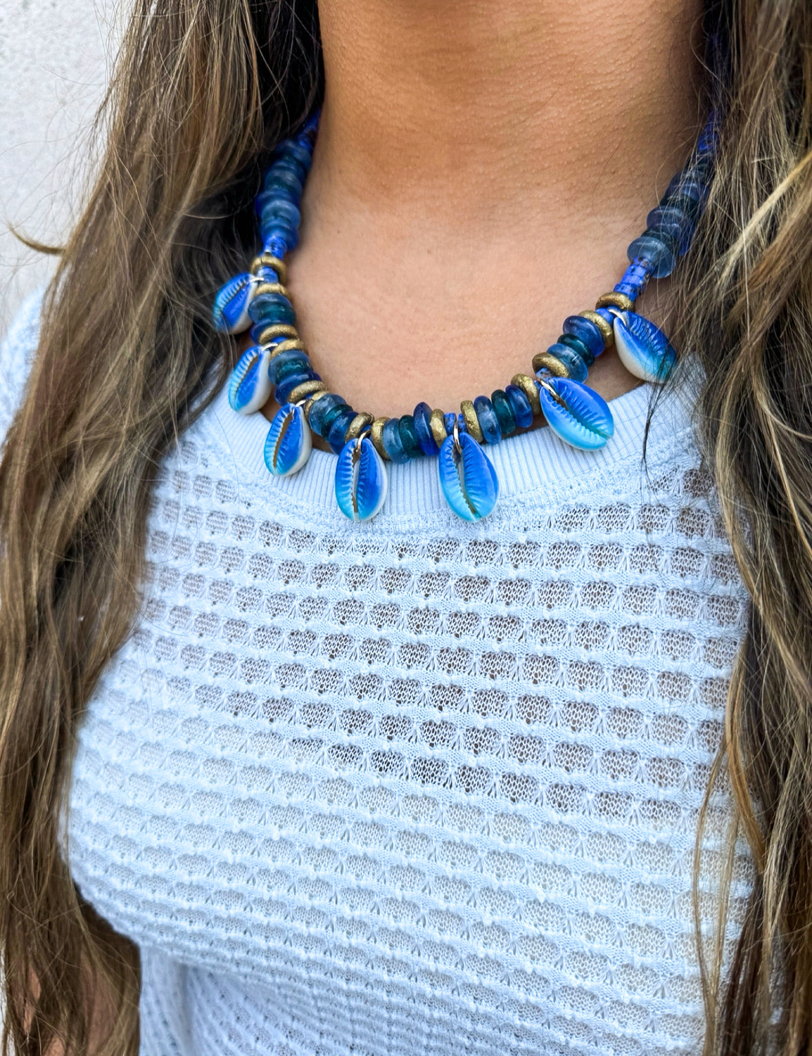 Stacked Cowrie Choker | Blue