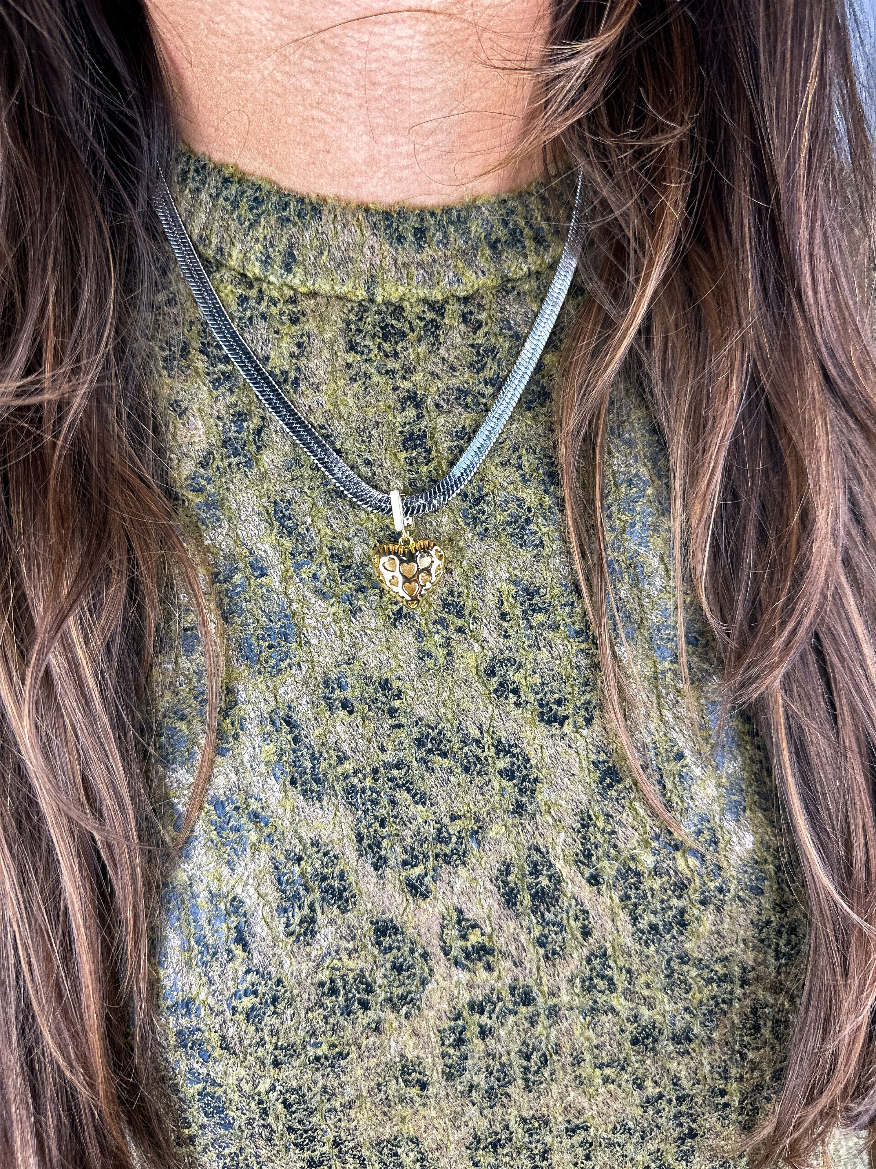 Heart Charm Necklace | Silver + Gold