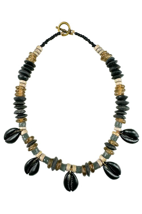 Stacked Cowrie Choker | Black