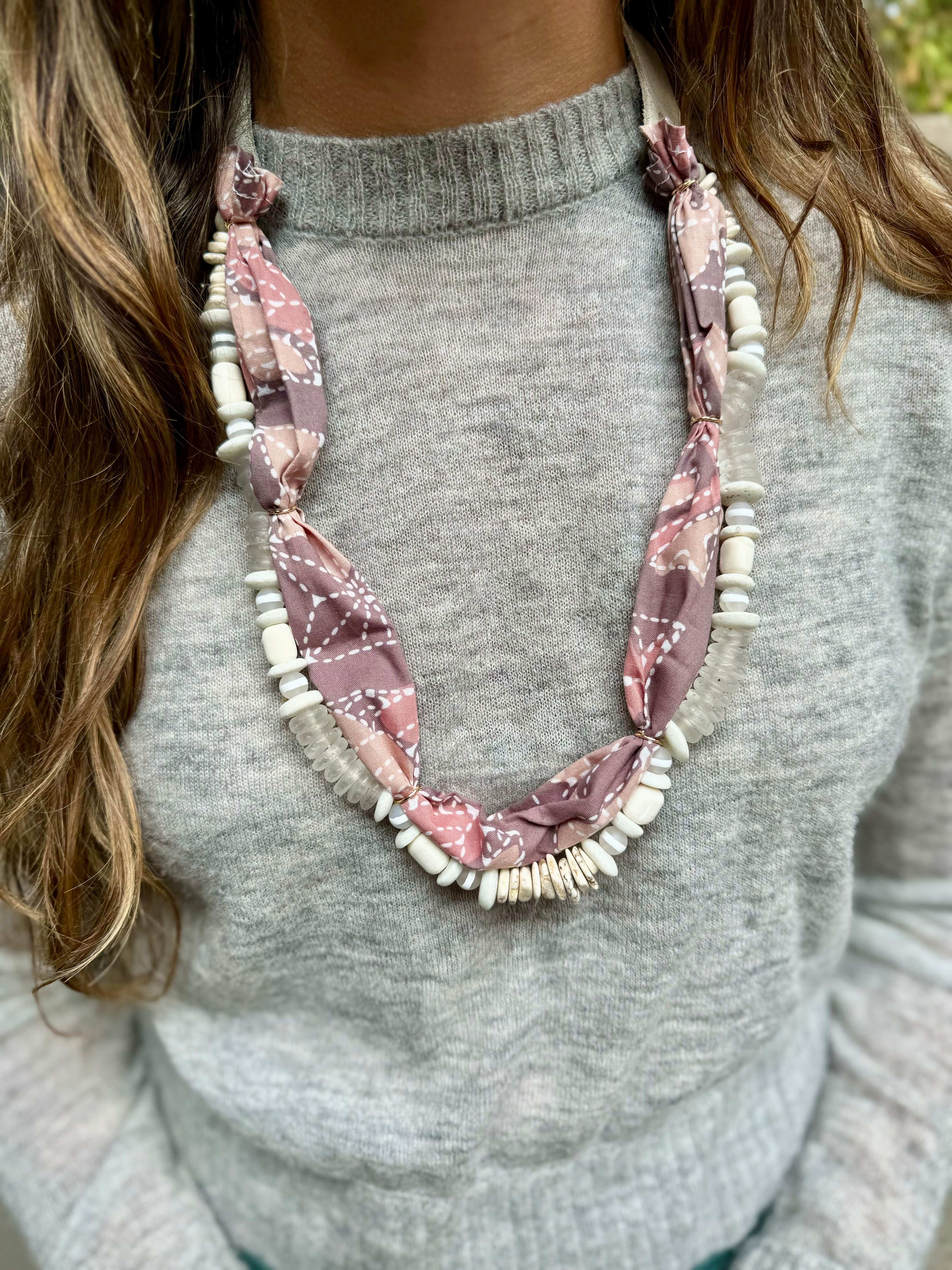 Long Beaded Bandana Necklace | Mauve