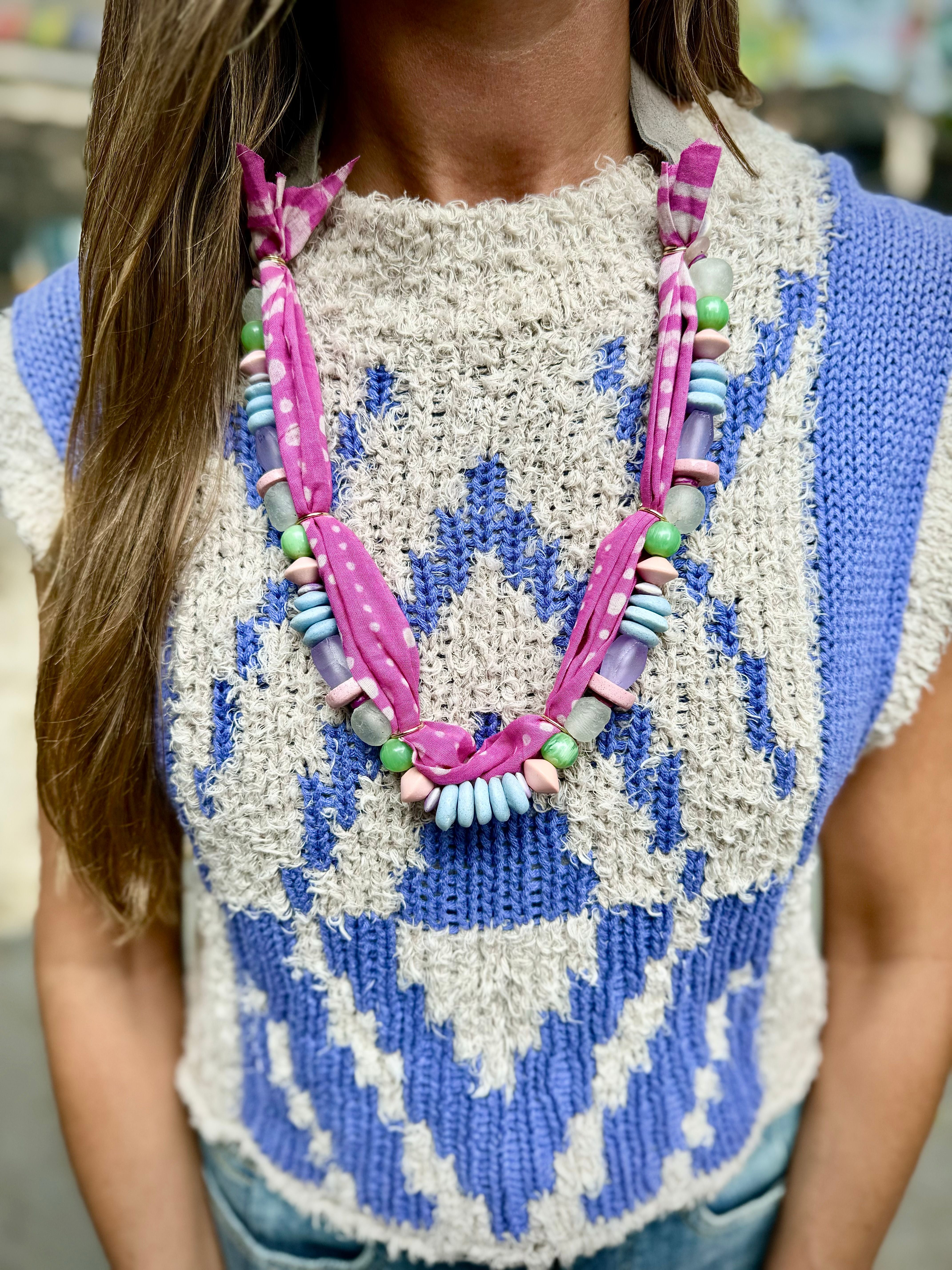 Long Beaded Bandana Necklace | Charleston