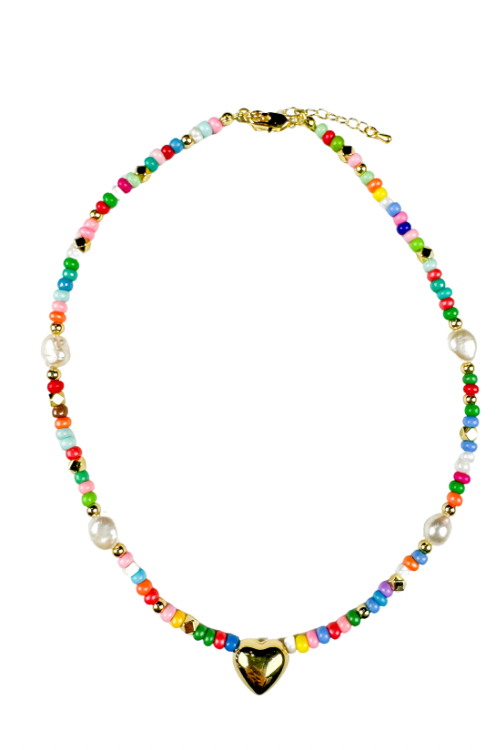 Thin Heart Beaded Necklace | Multi