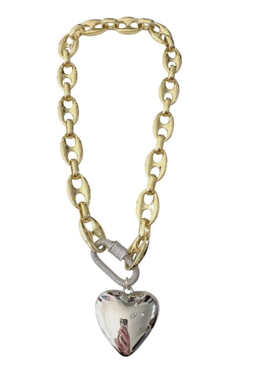 Heart Link Chain Necklace | Silver + Gold