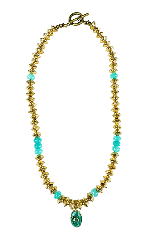 Tribal Charm Necklace | Aqua + Gold