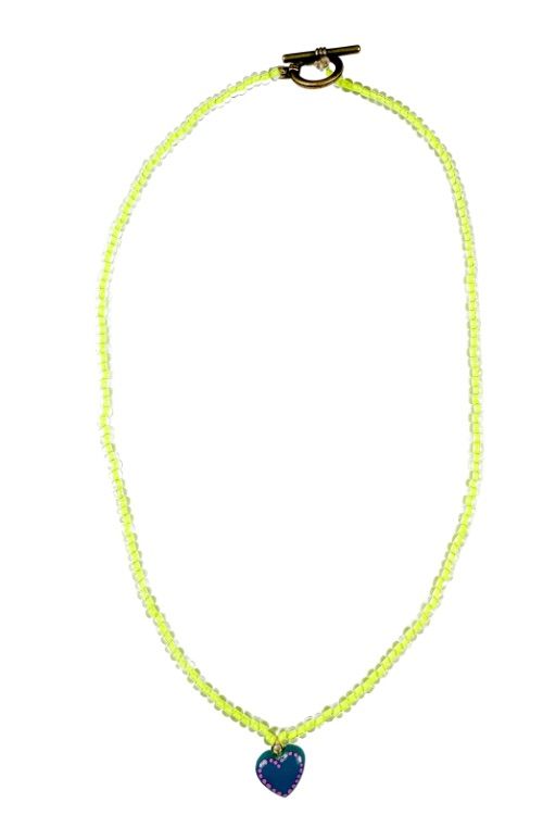 Seed Heart Necklace | Electric Yellow + Navy