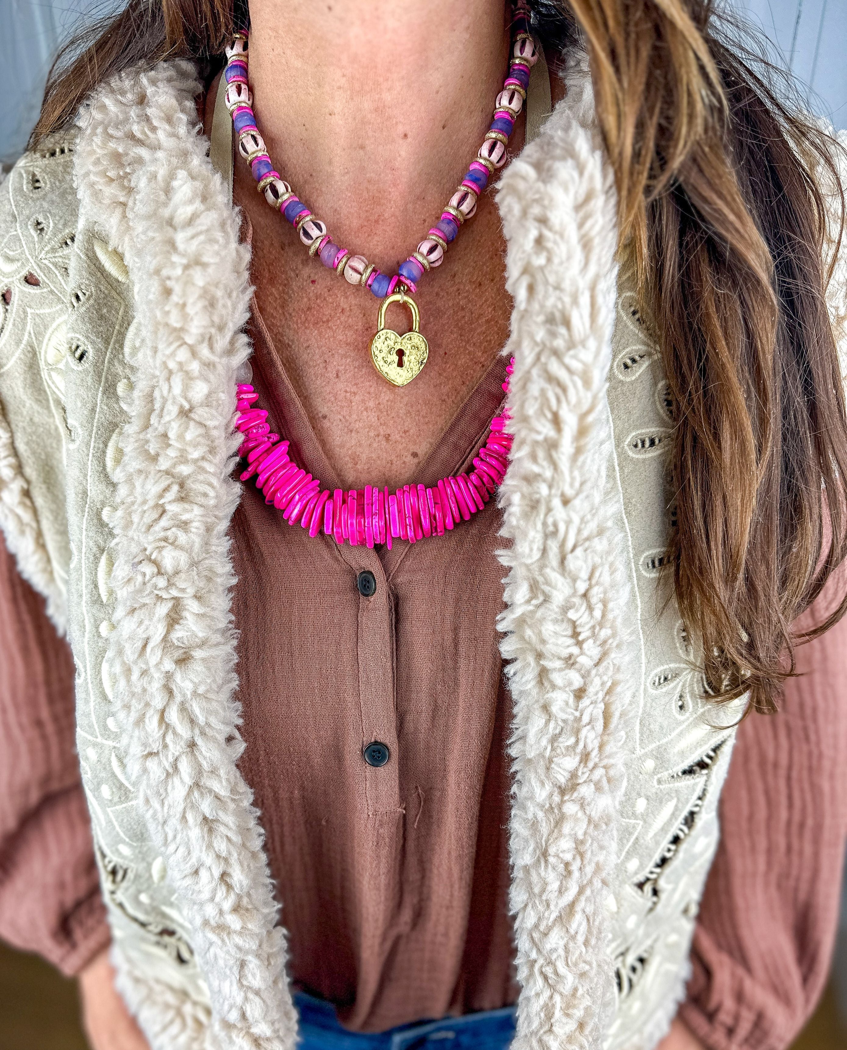 Tribal Heart Necklace | Pink