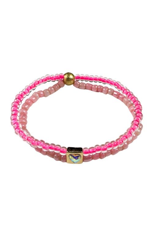 Woven Seed Bracelet | Pink Heart