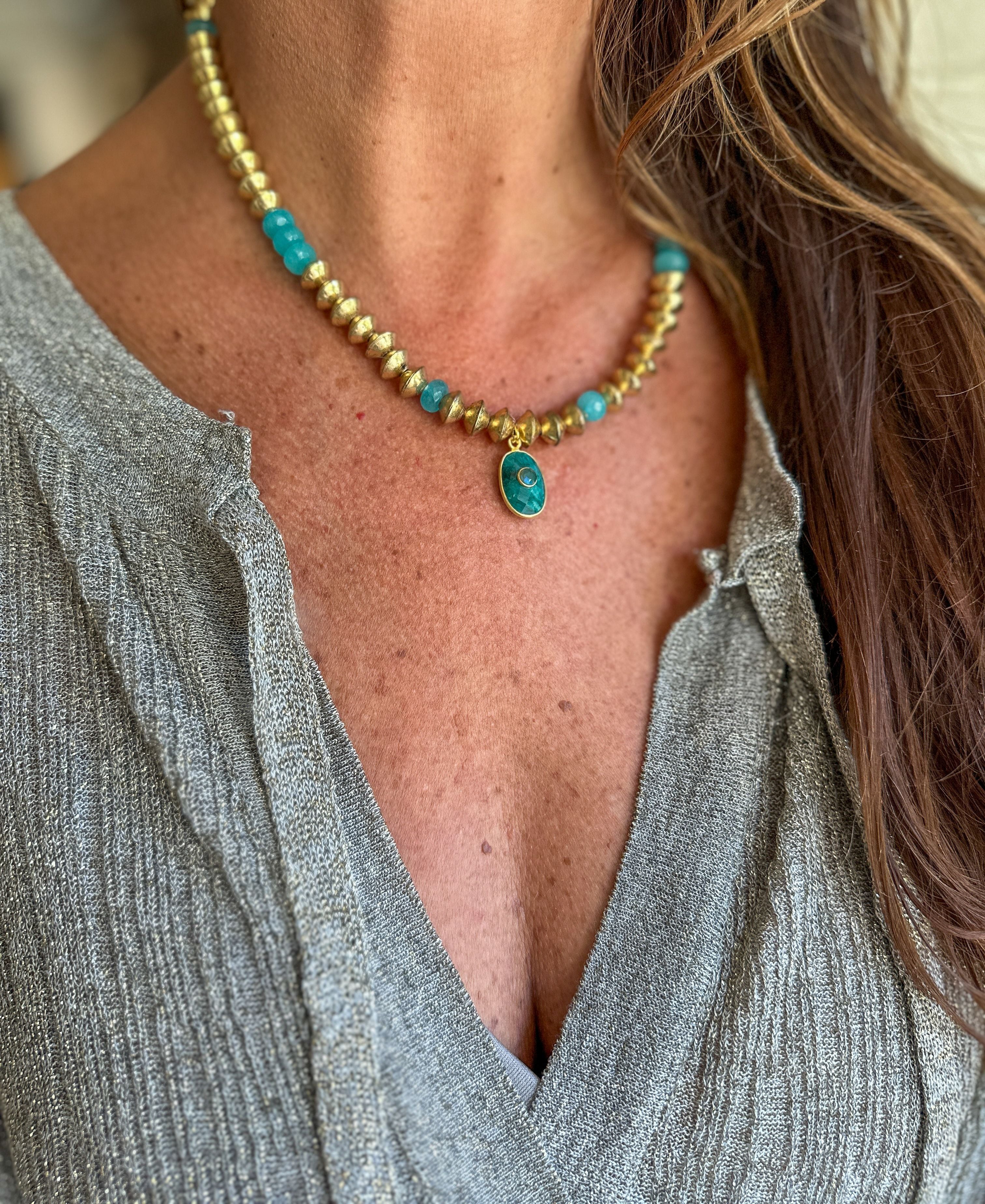 Tribal Charm Necklace | Aqua + Gold