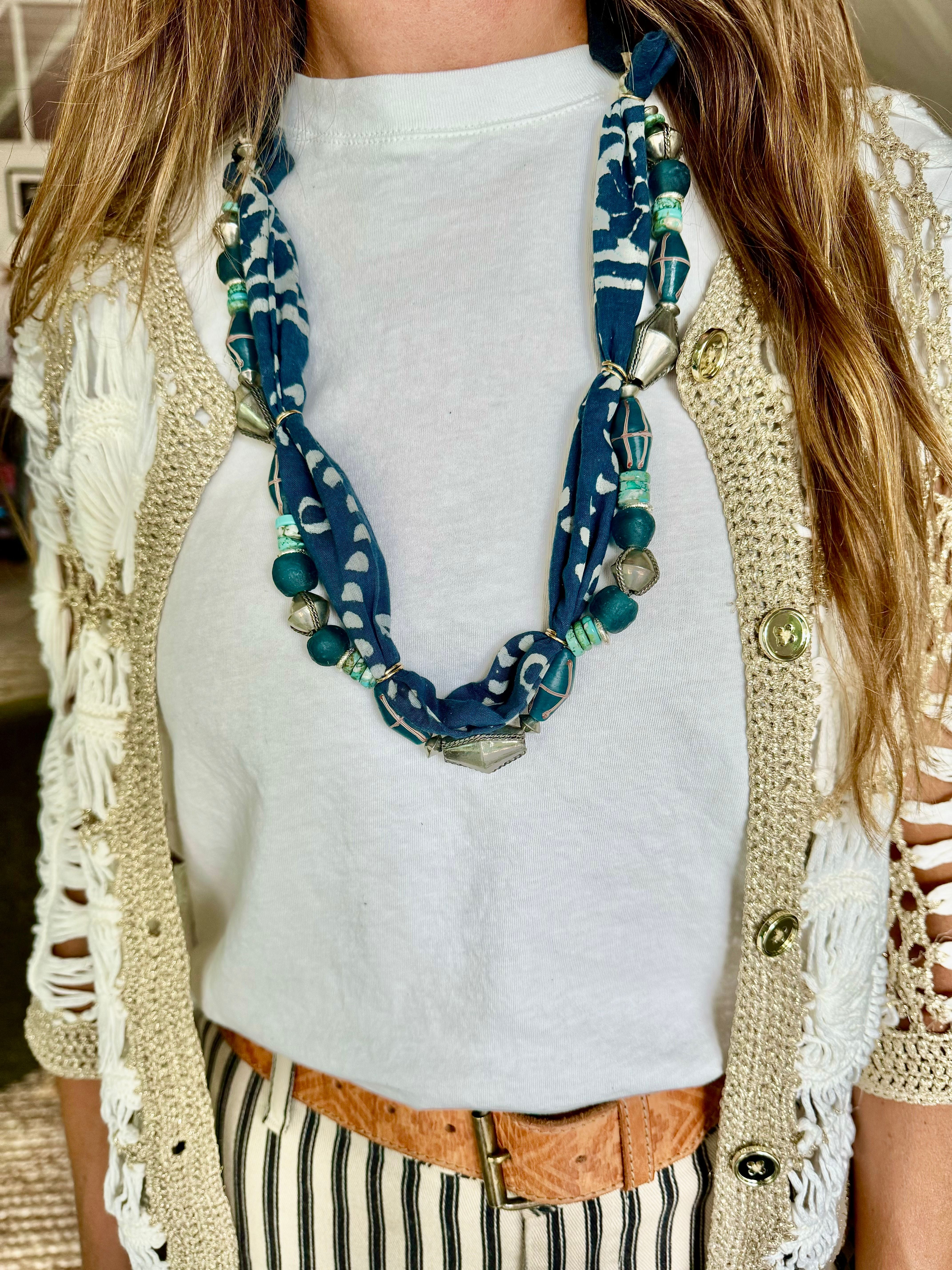 Long Beaded Bandana Necklace | West