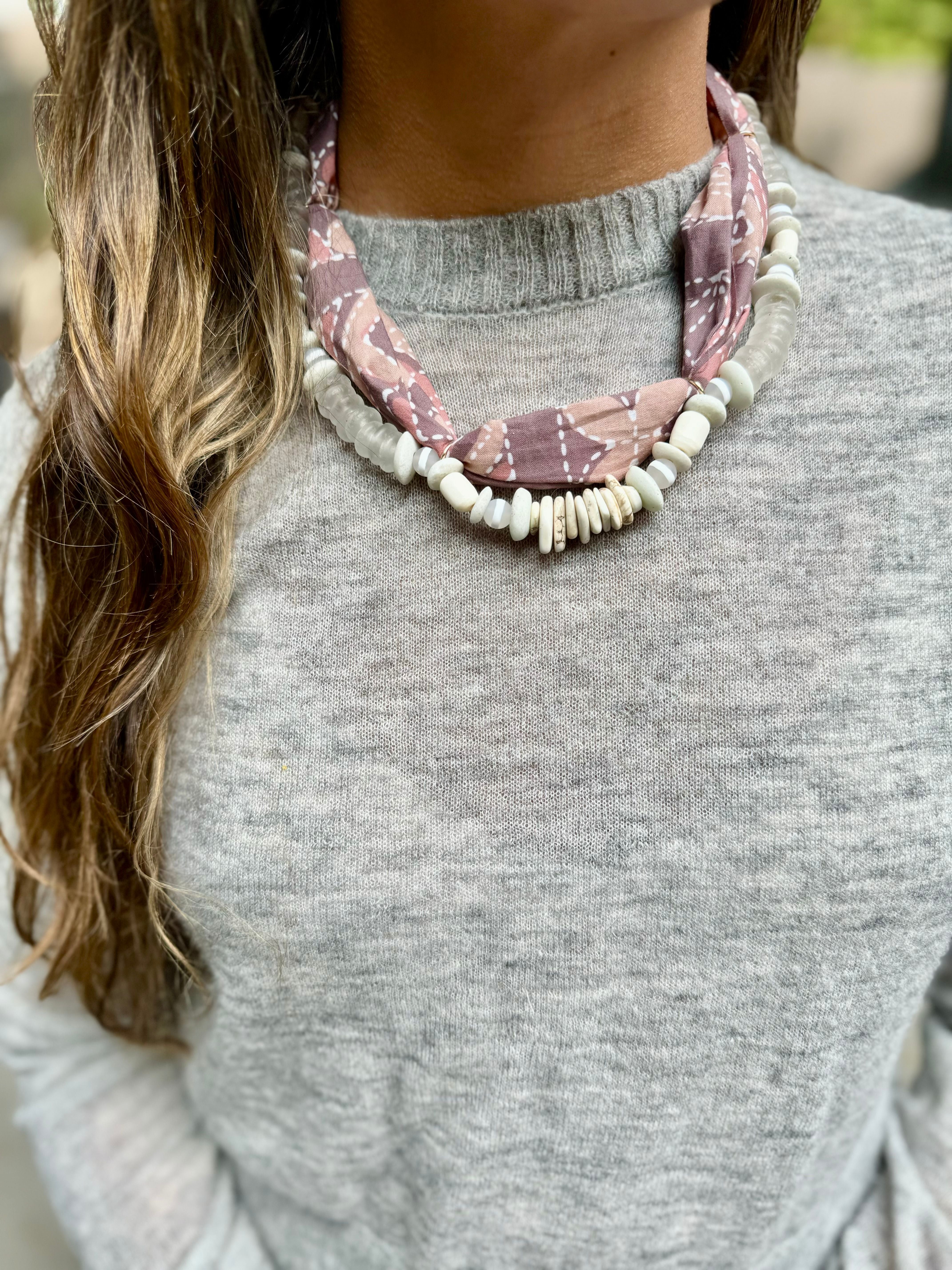 Beaded Bandana Necklace | Mauve