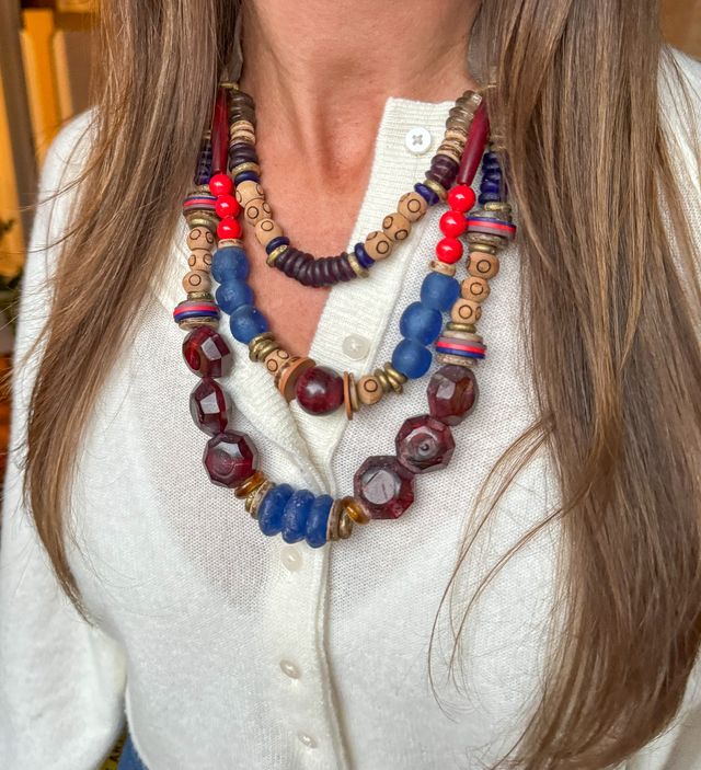 Layered Classic Necklace | Red + Blue | T&T x Home Ec