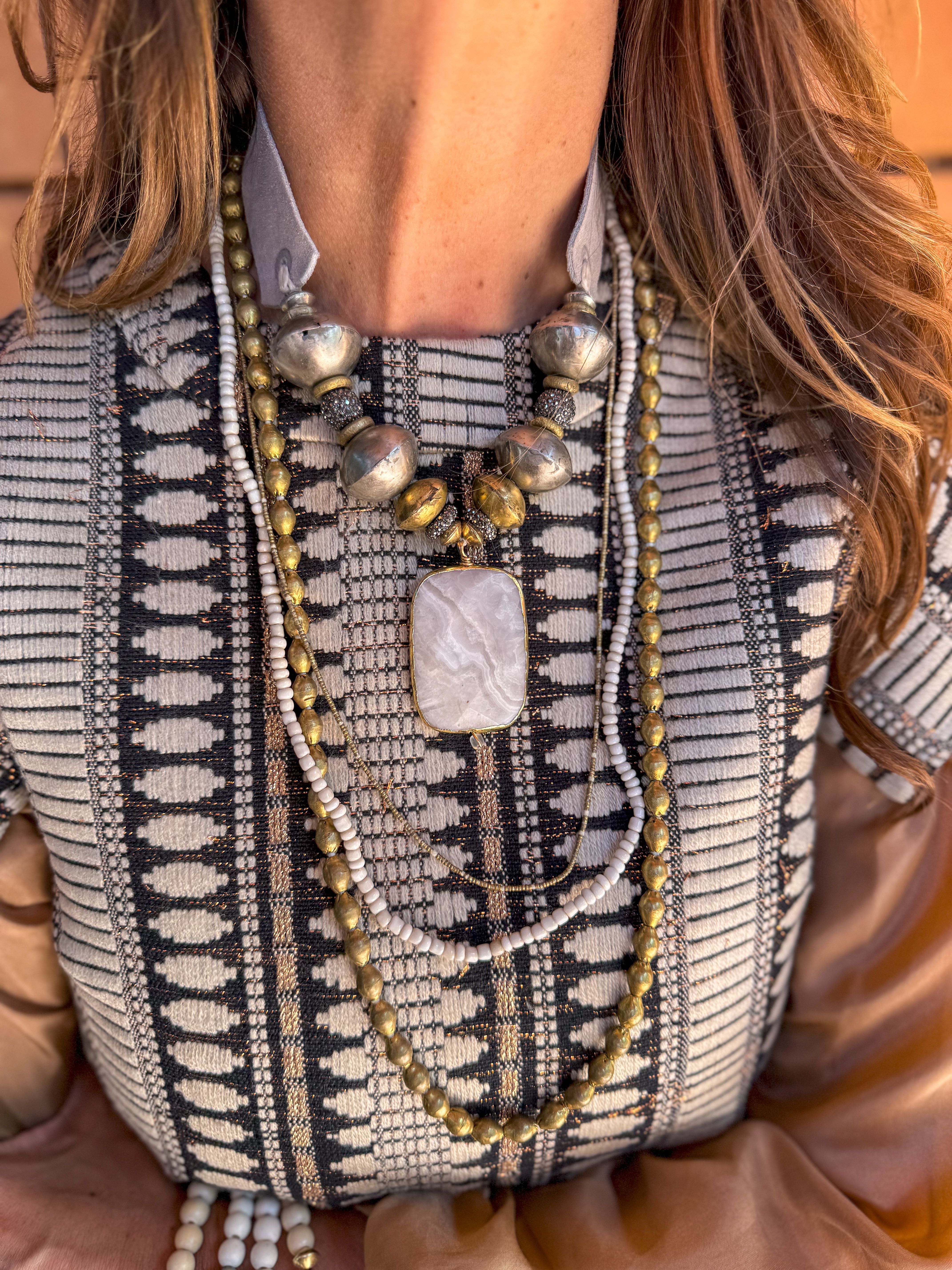 Mid Stone Pendant Necklace | Silver + Gold