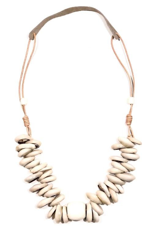 Natural Sea Shell and Leather Cord Necklace