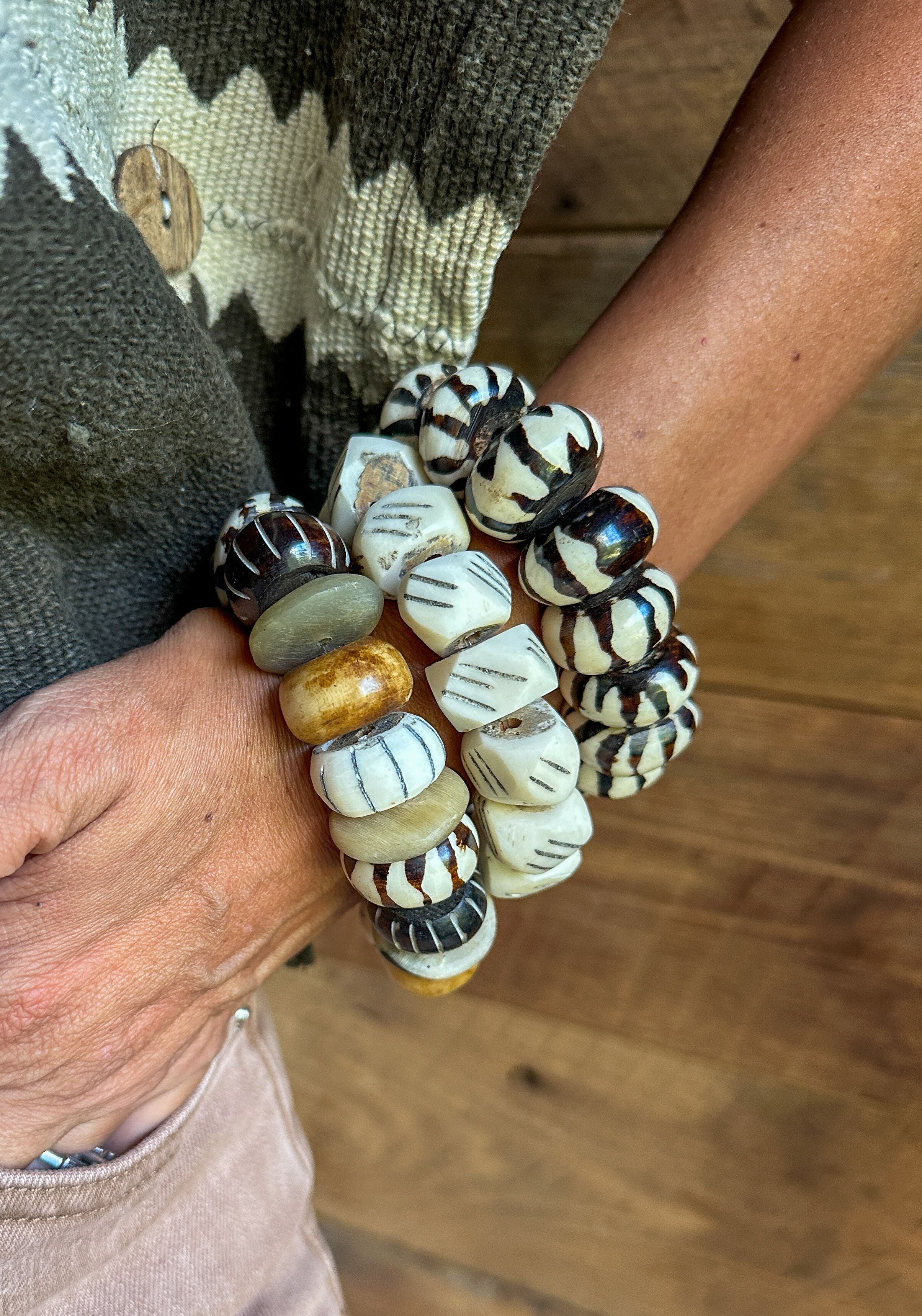 Beaded Bone Bracelet | White Tribal