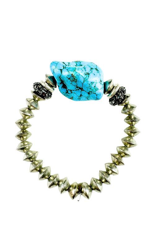 Metal Single Stack Bracelet | Turquoise Stone