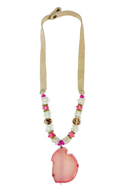 Slim Pendant Necklace | Pink + Mist