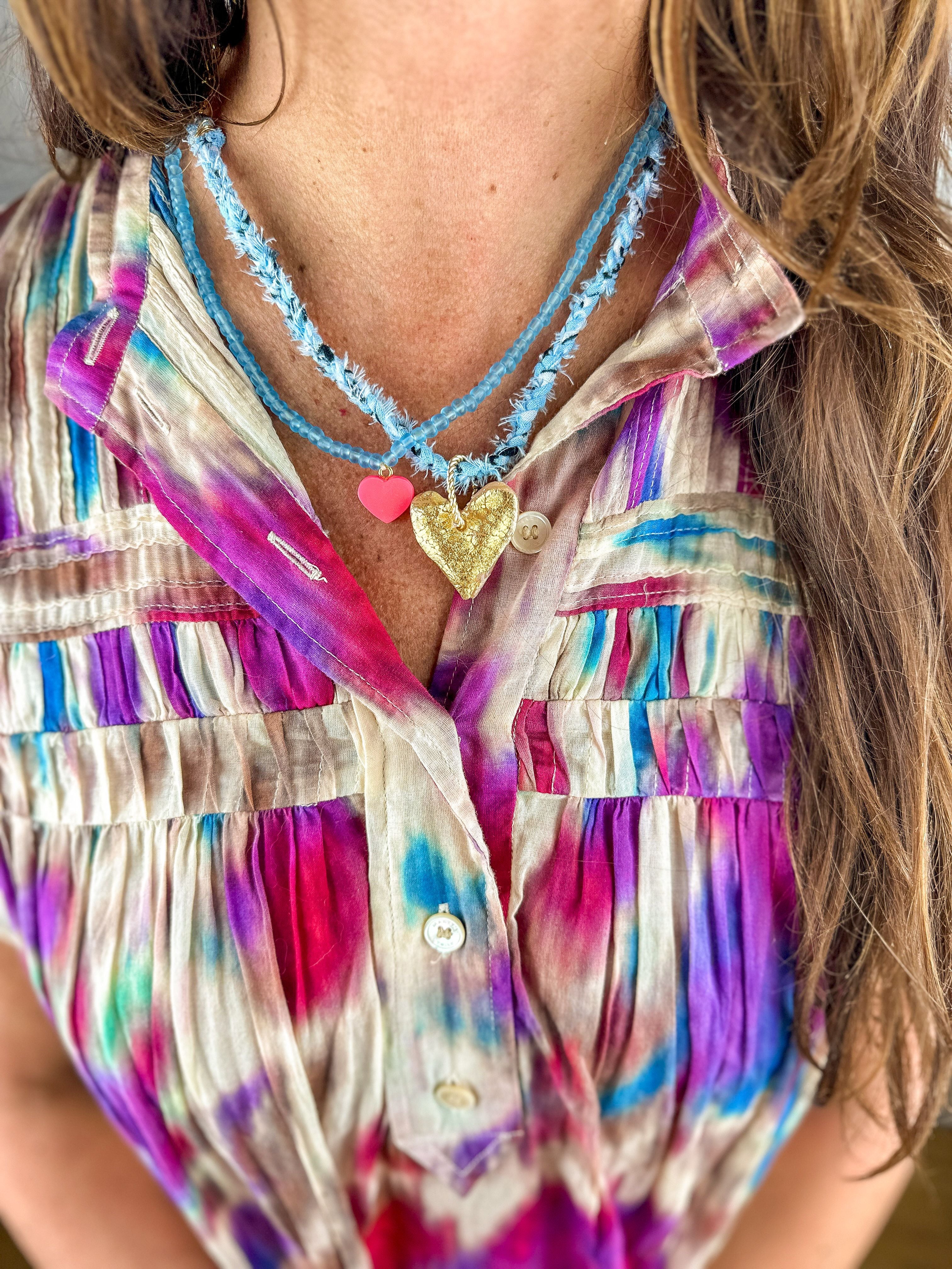 Seed Heart Necklace | Blue + Hot Pink