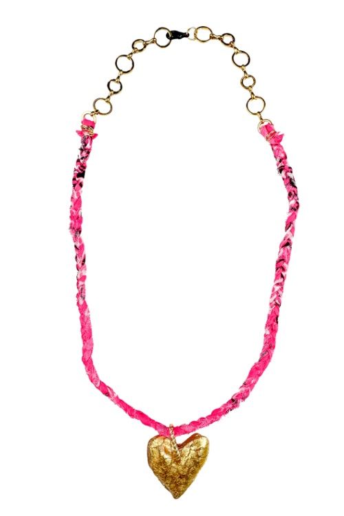 Bandana Heart Necklace | Hot Pink