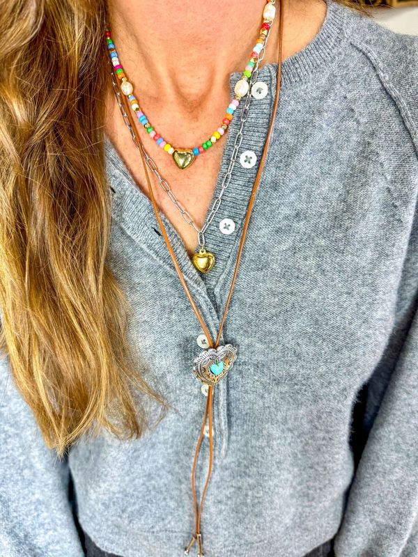 Thin Heart Beaded Necklace | Multi