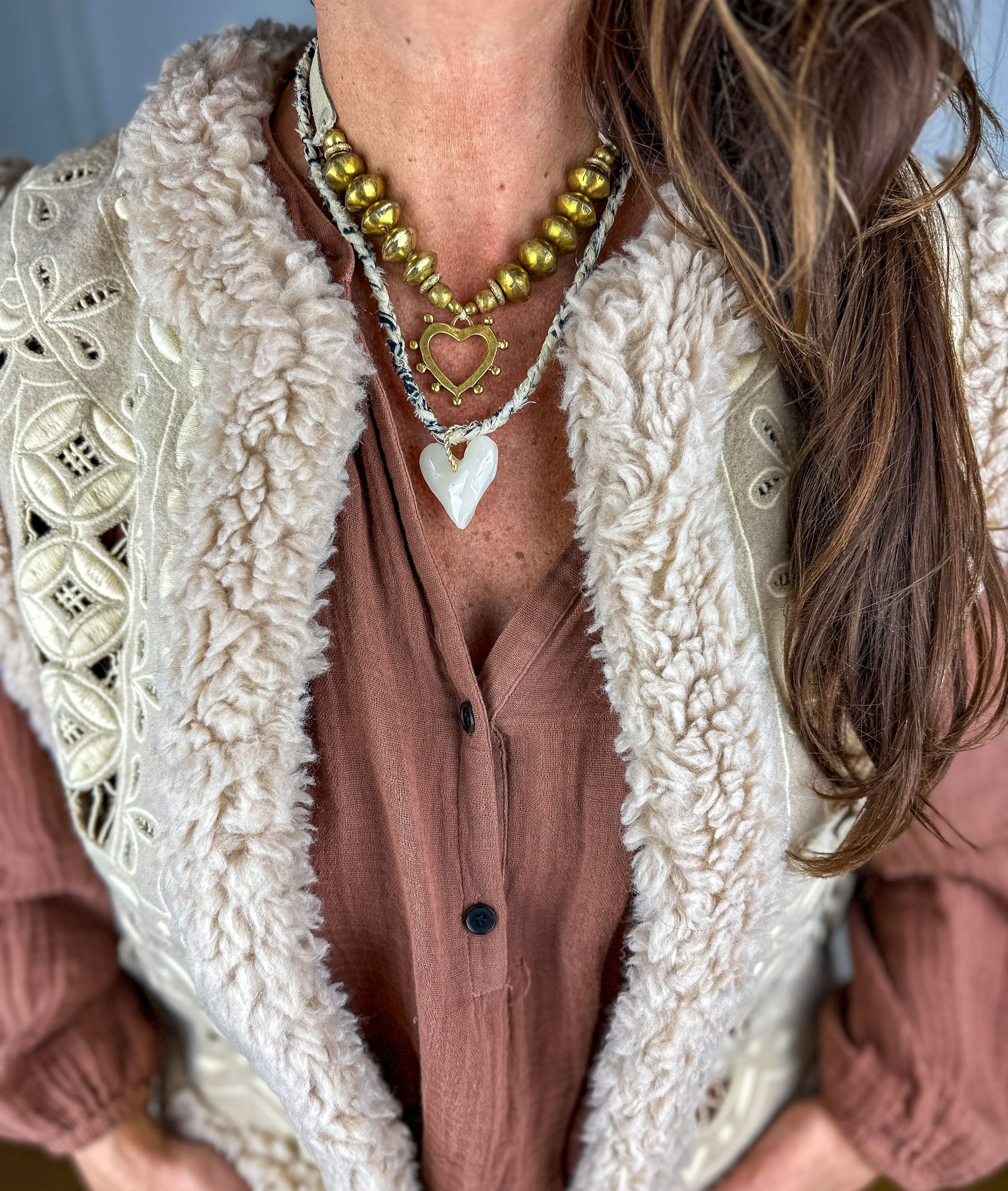 Bandana Heart Necklace | Neutral