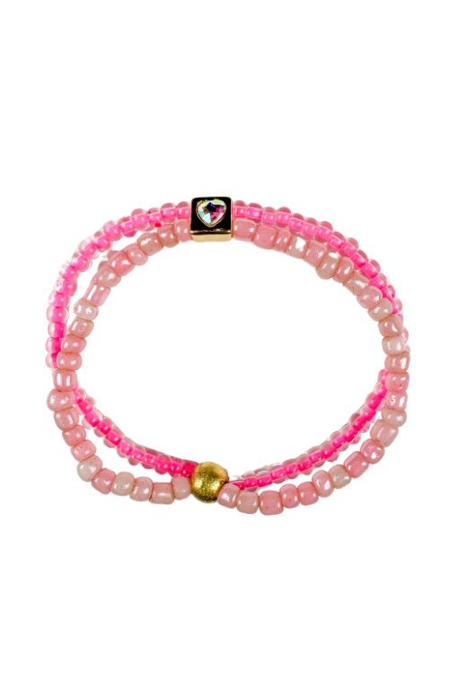 Woven Seed Bracelet | Pink Heart