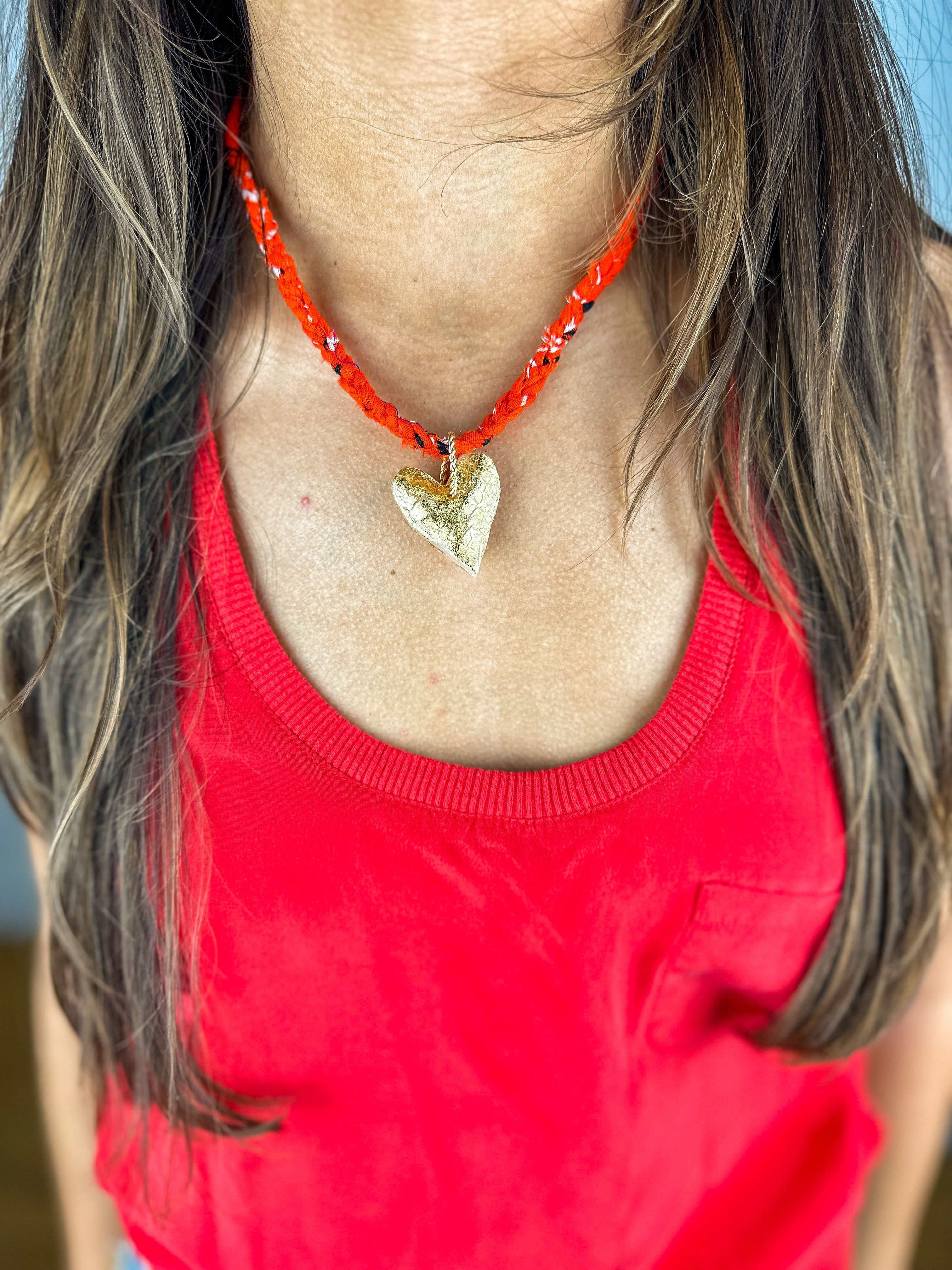 Bandana Heart Necklace | Orange