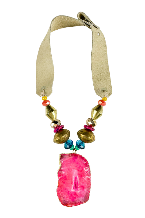 Mid Stone Pendant Necklace | Pink