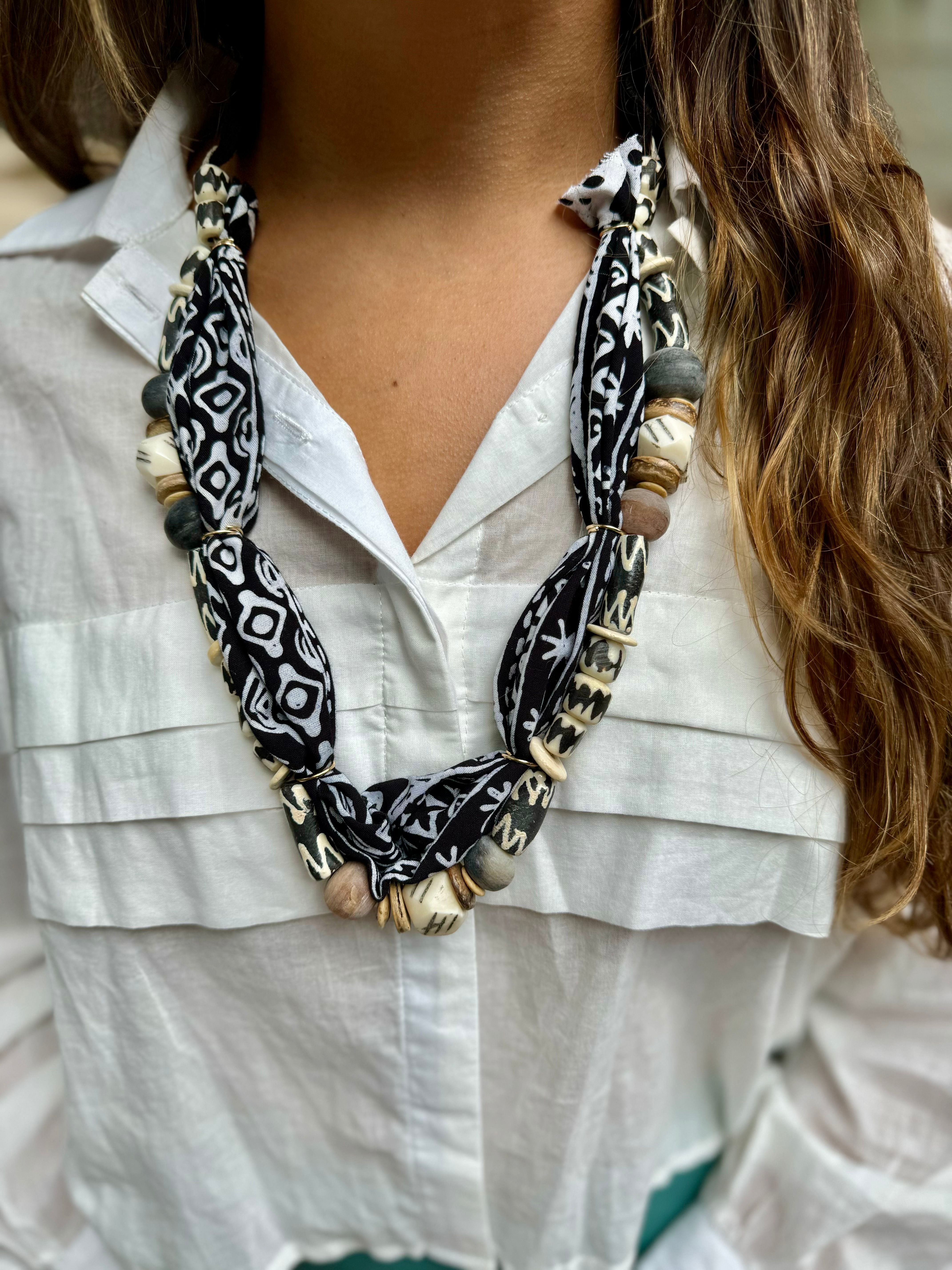 Long Beaded Bandana Necklace | Tribal