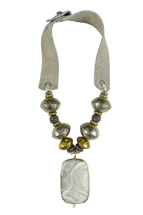 Mid Stone Pendant Necklace | Silver + Gold