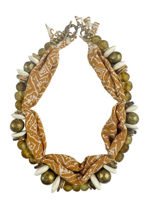 Beaded Bandana Necklace | Camel