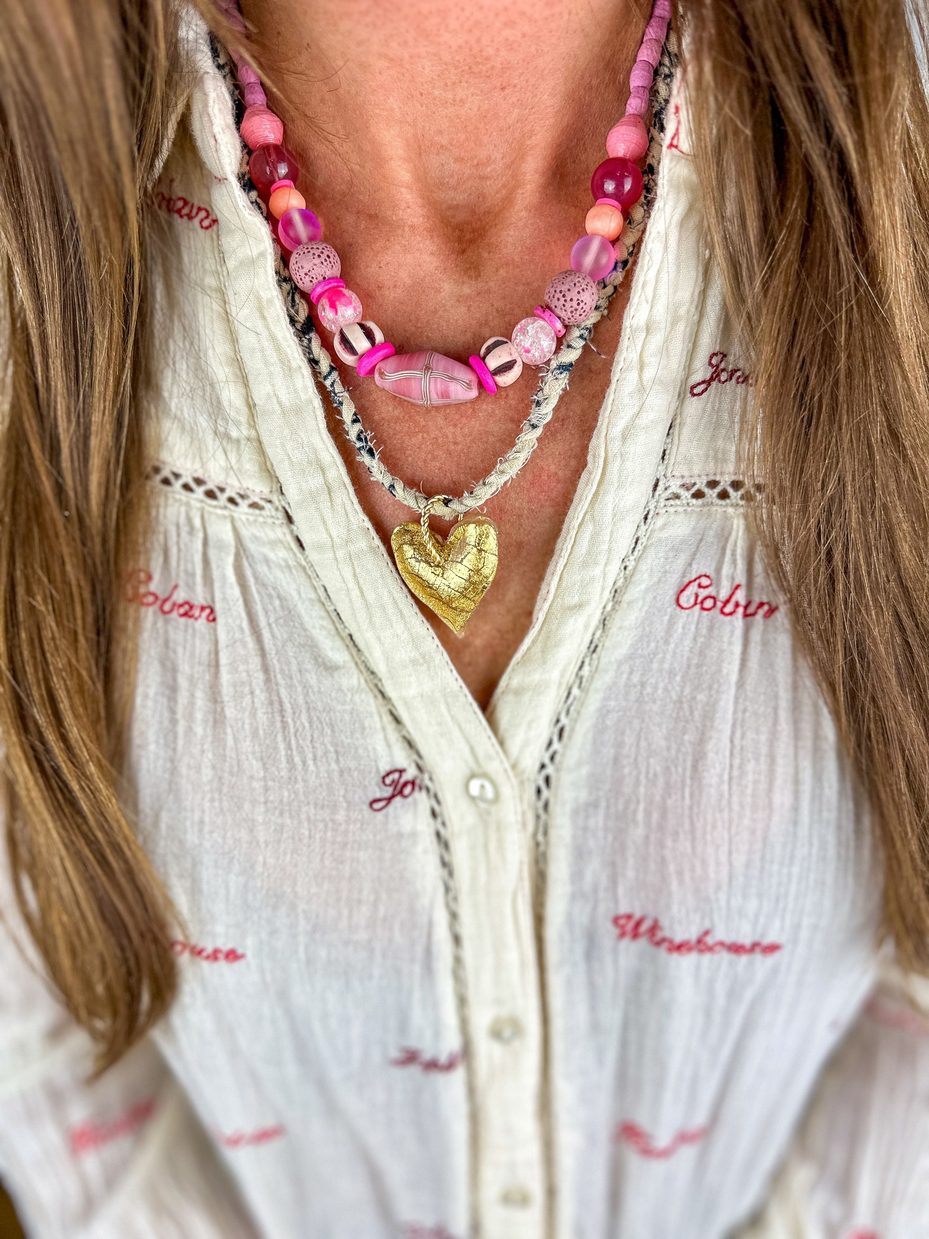 Bandana Heart Necklace | Black + White