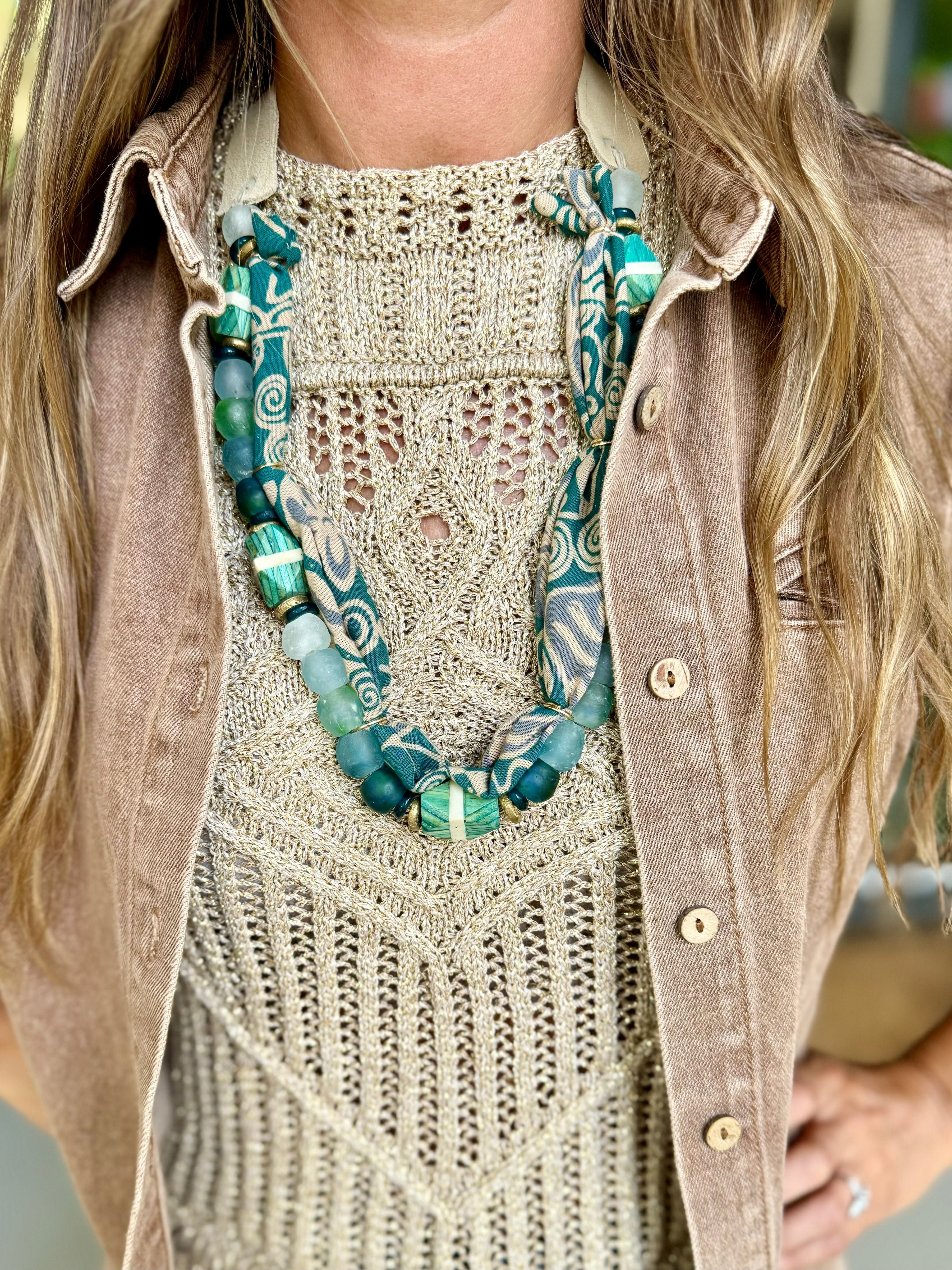 Long Beaded Bandana Necklace | Tides