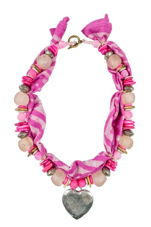 Beaded Bandana Necklace | Hot Pink