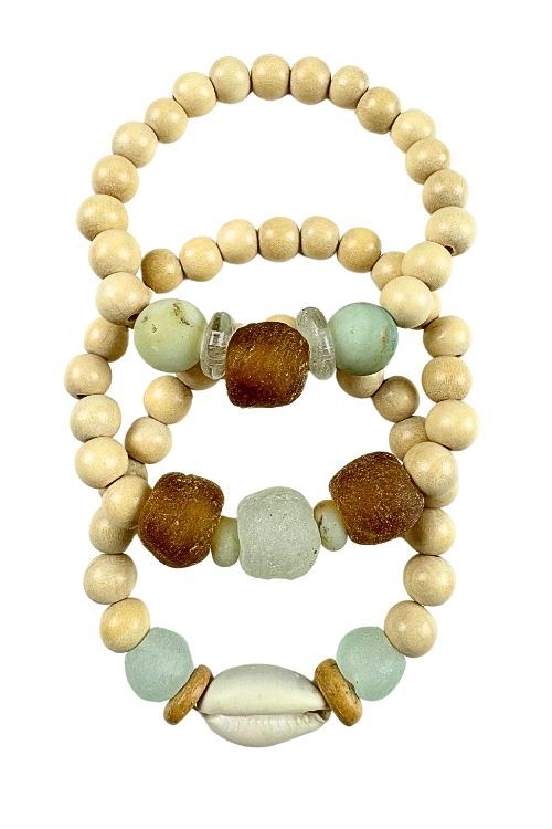 Trio Bracelet Set | Mist + Camel Cowrie | Final Sale