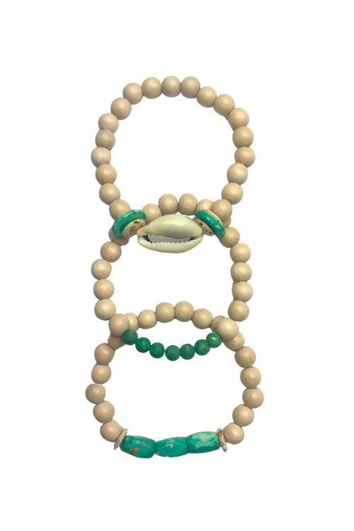 Trio Stack Bracelet Set | Aqua Cowrie | Final Sale