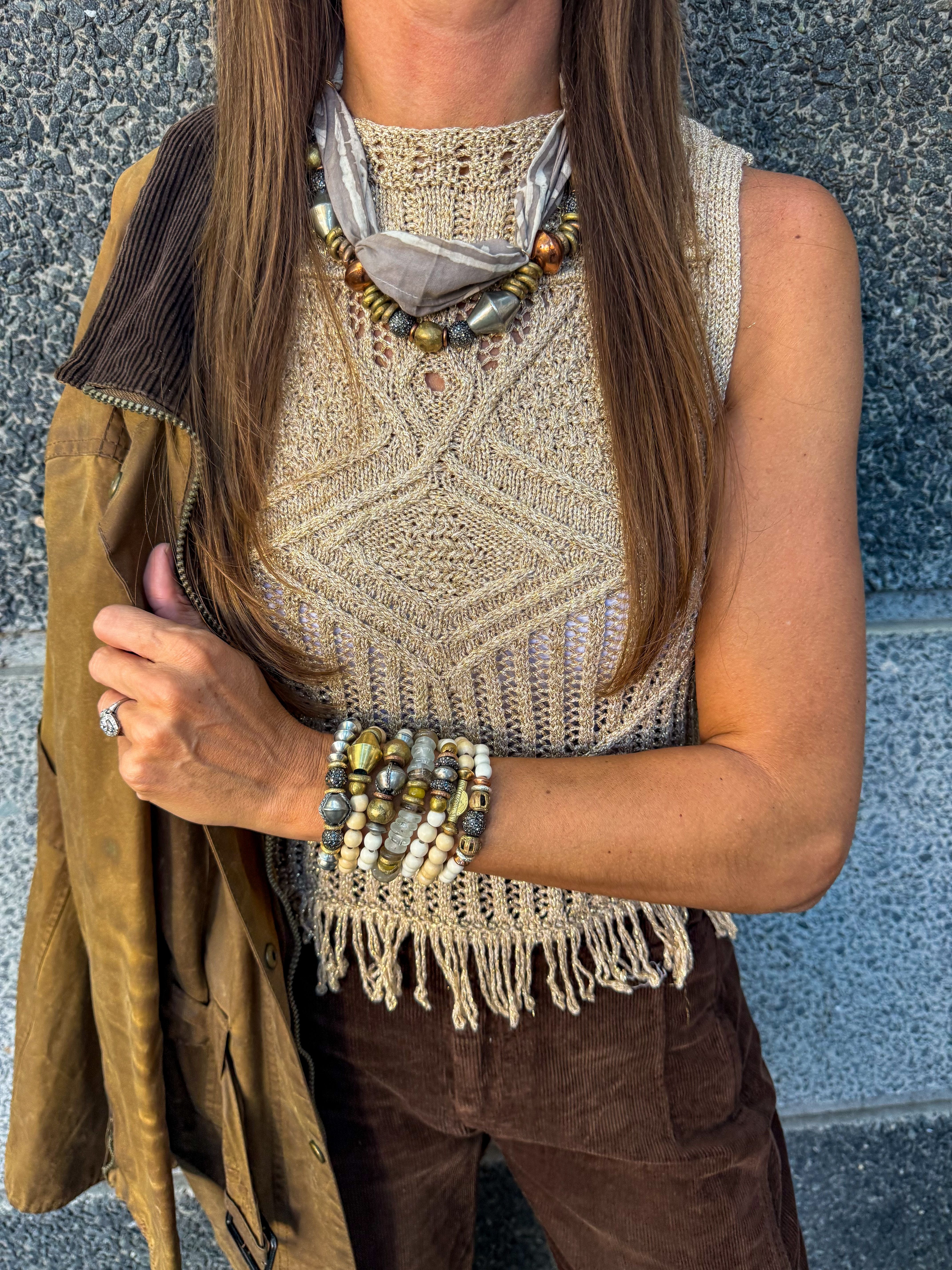 Beaded Bandana Necklace | Mixed Metal