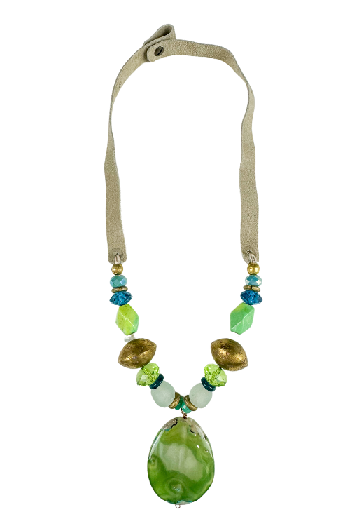 Slim Pendant Necklace | Green + Blue