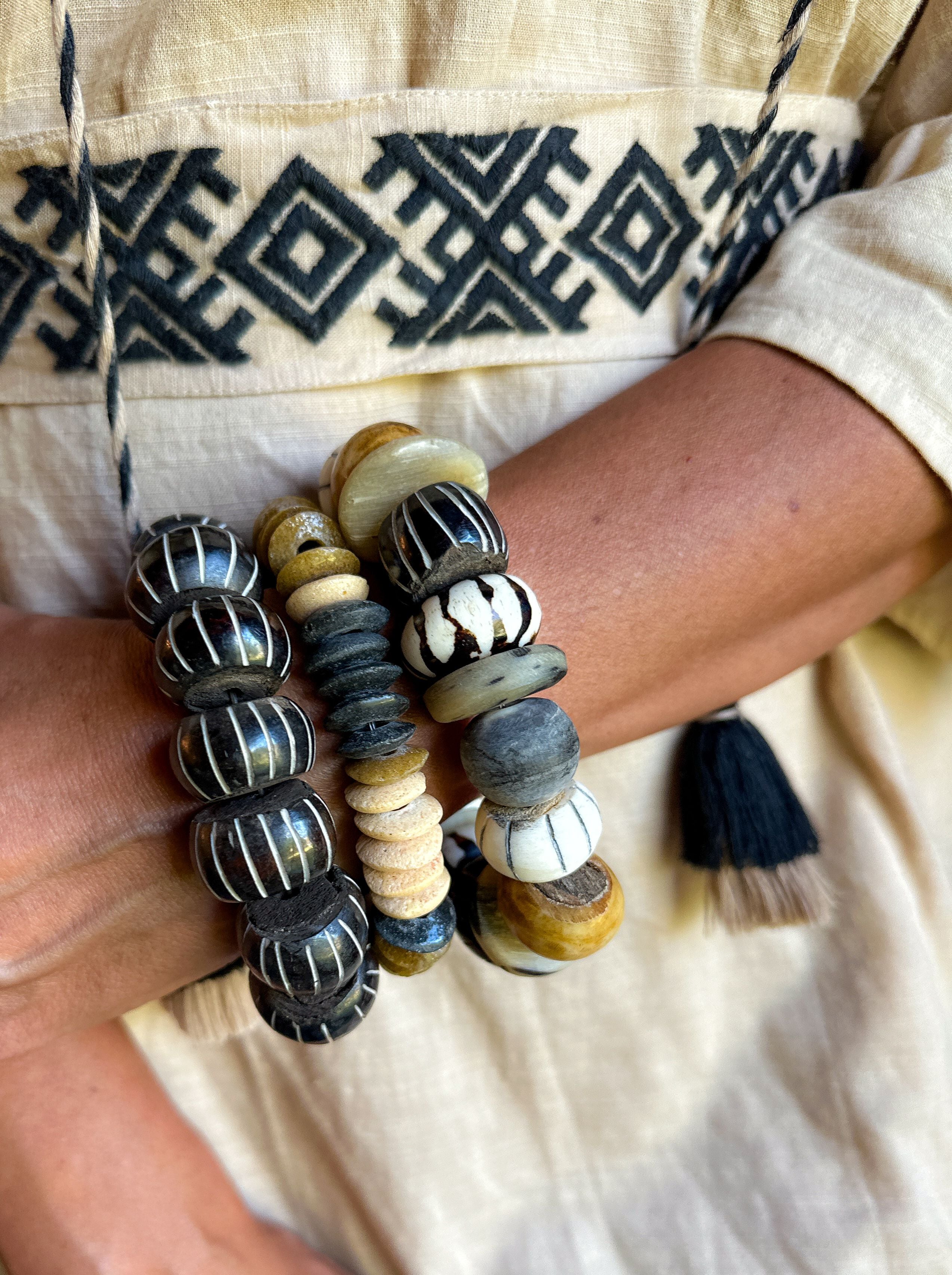 Beaded Bone Bracelet | Brown Tribal