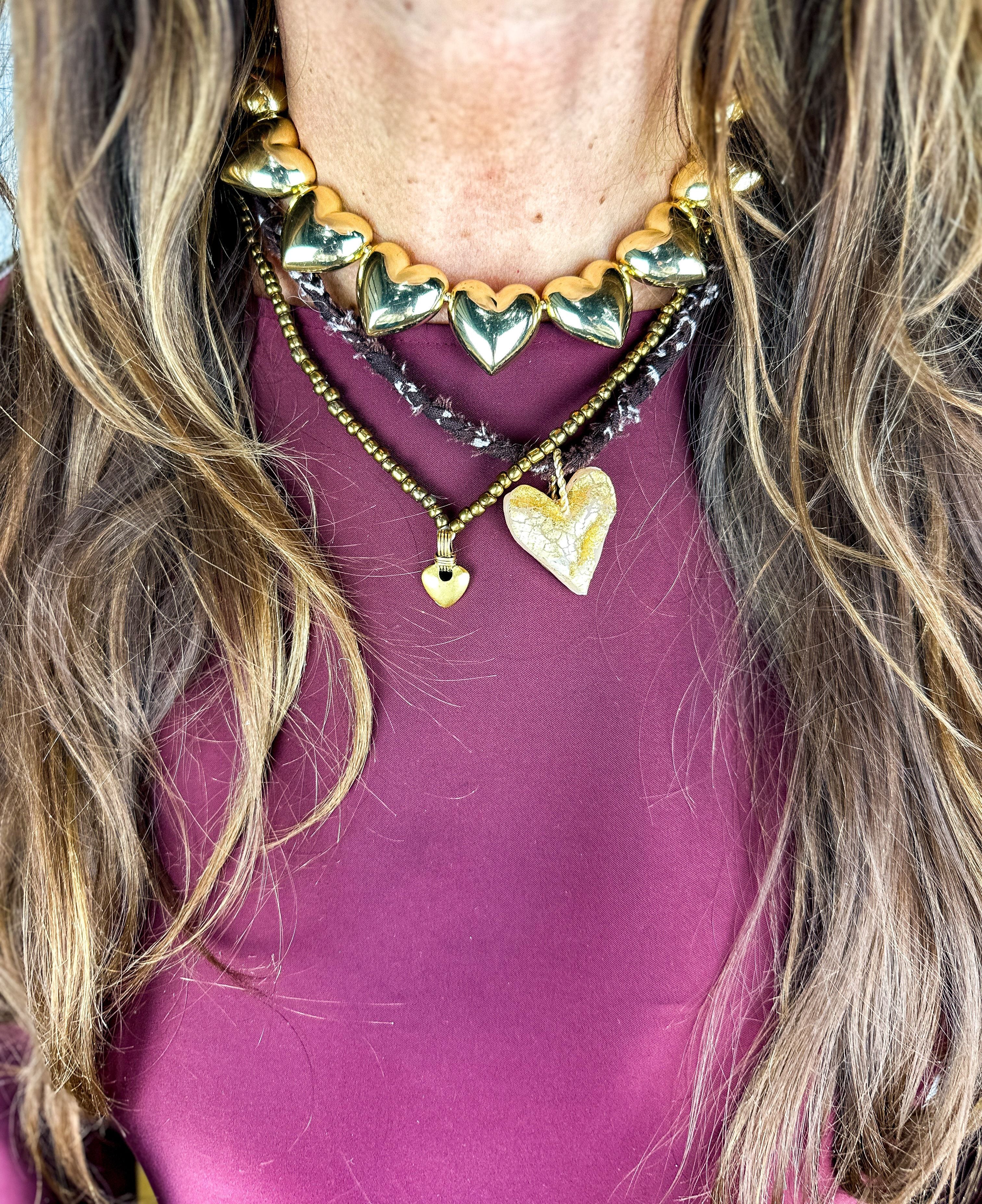 Bandana Heart Necklace | Brown