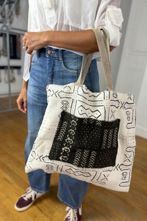 Mud Cloth Tote Bag | White  | Final Sale