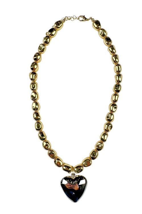 Heart Beaded Necklace | Silver + Gold