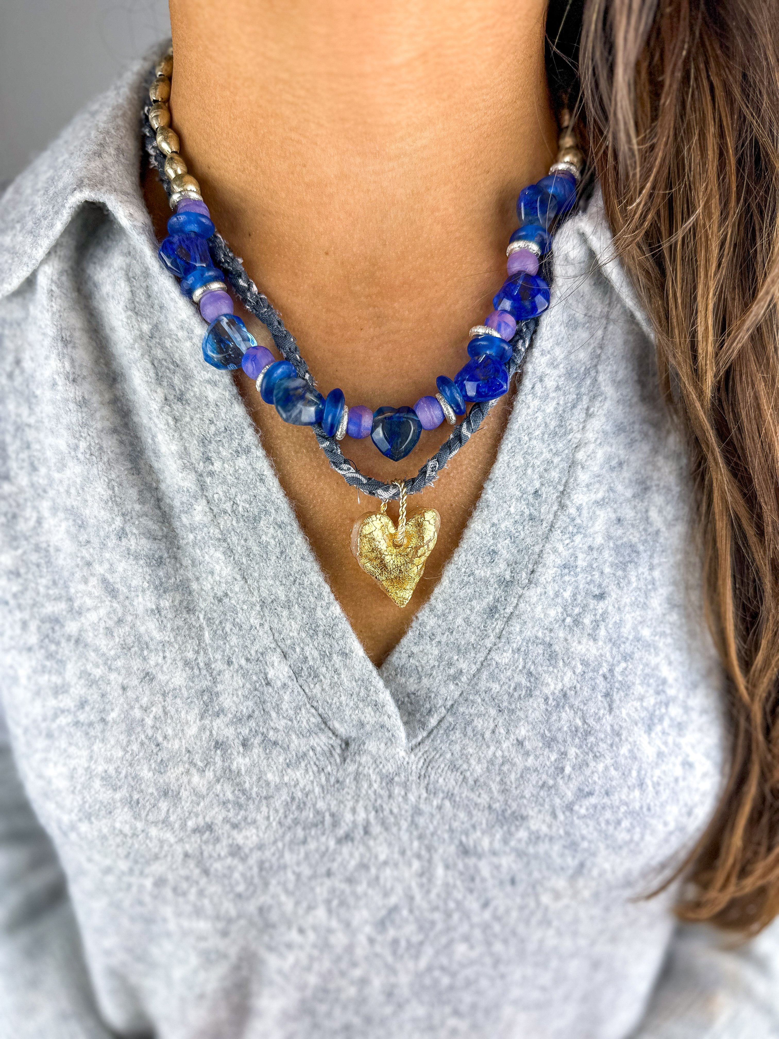 Tribal Heart Necklace | Blue